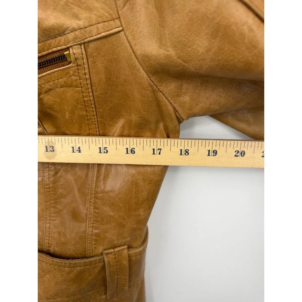 Ventiuno Belted Leather Moto Jacket Women S/M Tan Military Utility Zip Up